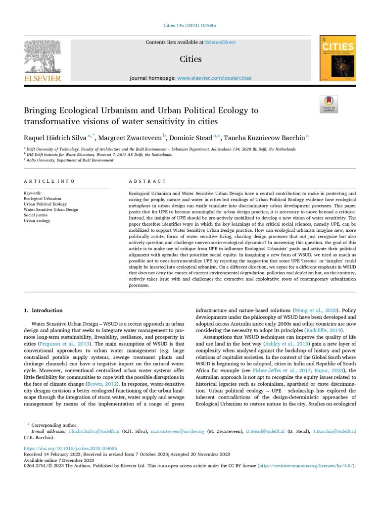 Positioning the role of urban ponds in water sensitive cities
