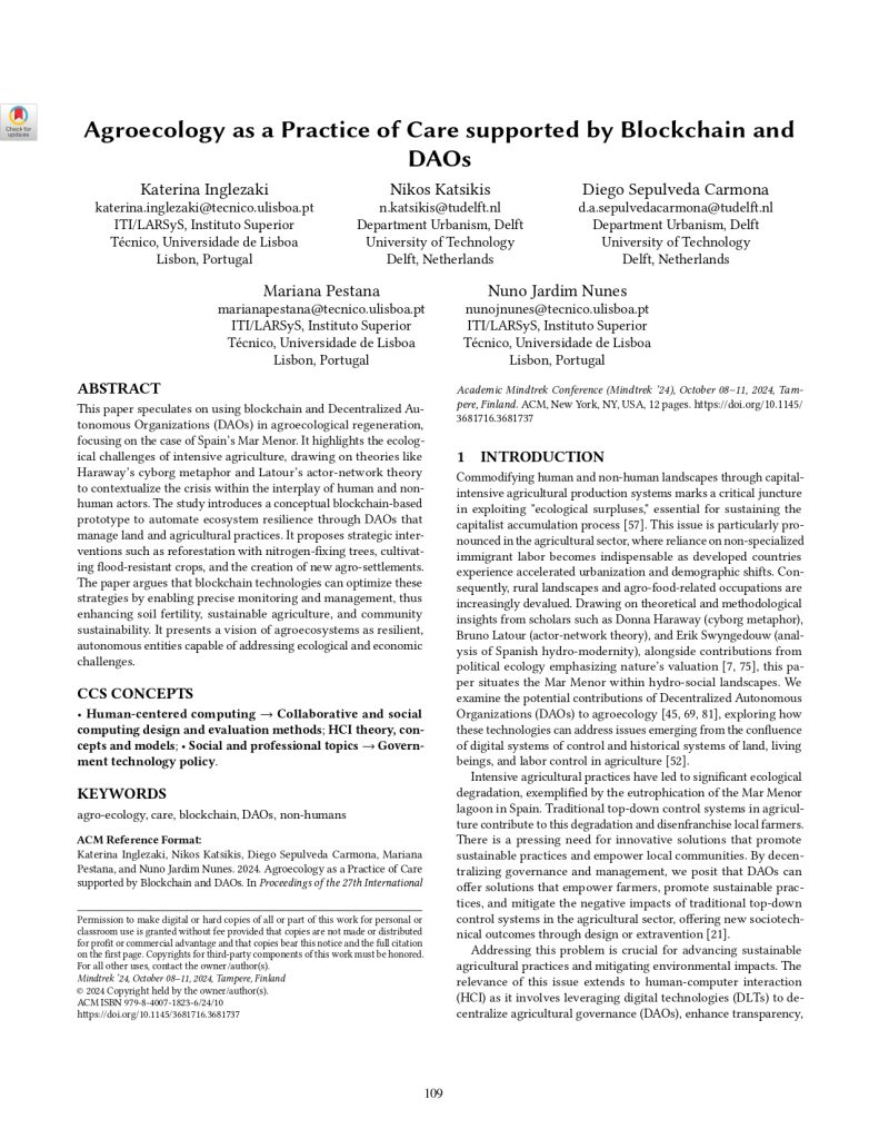 Agroecology as a Practice of Care supported by Blockchain and DAOs