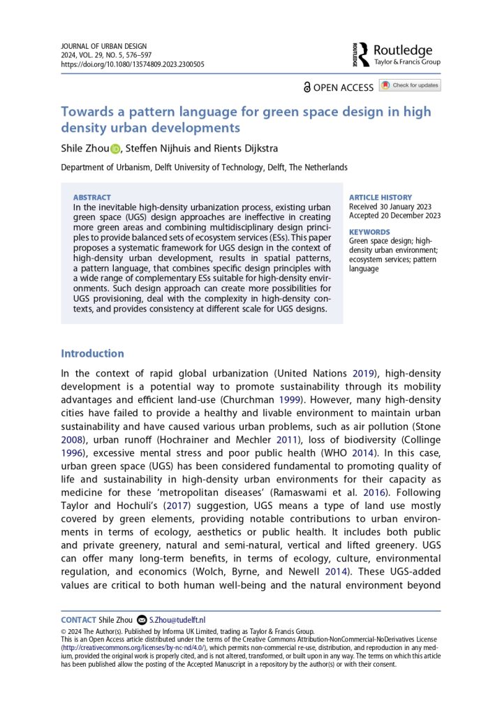 Towards a pattern language for green space design in high density urban developments