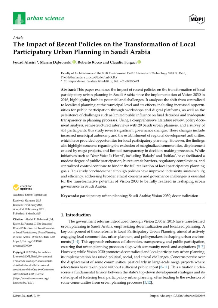 The Impact of Recent Policies on the Transformation of Local Participatory Urban Planning in Saudi Arabia