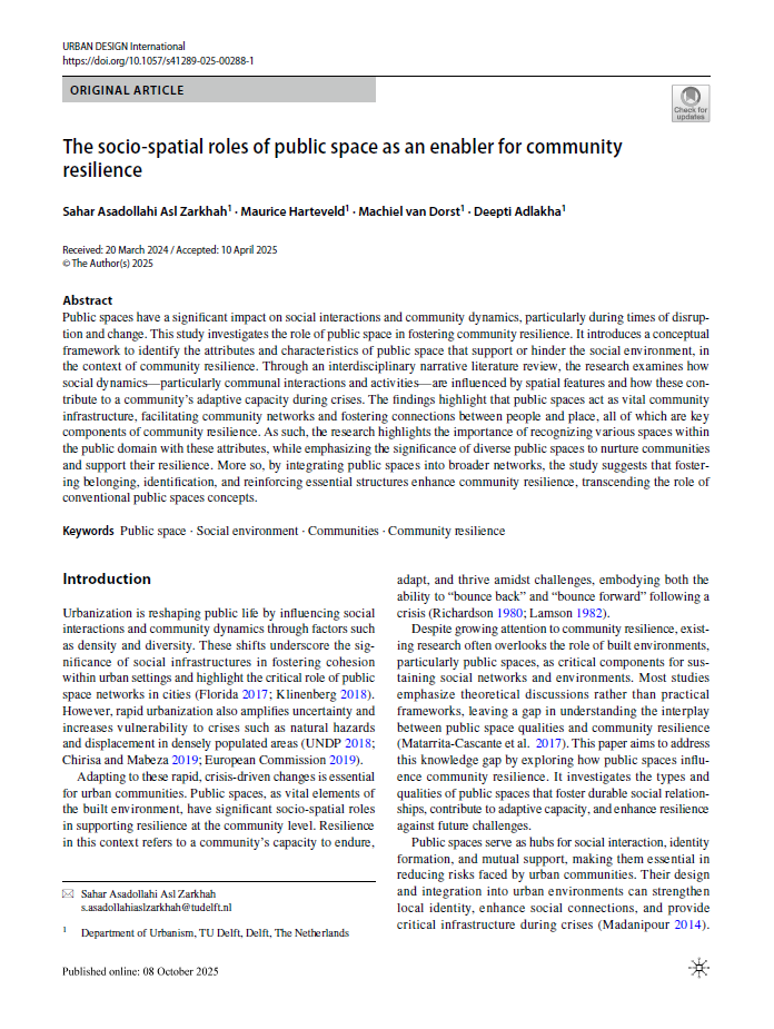 The socio-spatial roles of public space as an enabler for community resilience